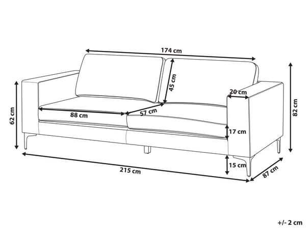 Sofa Off White Boucle Stoff Polstret 3 Seter med Spor Arms Svarte Metall Ben Moderne Stue