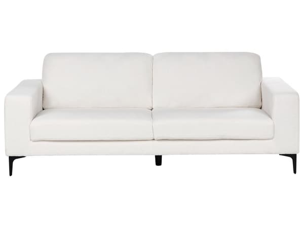 Sofa Off White Boucle Stoff Polstret 3 Seter med Spor Arms Svarte Metall Ben Moderne Stue