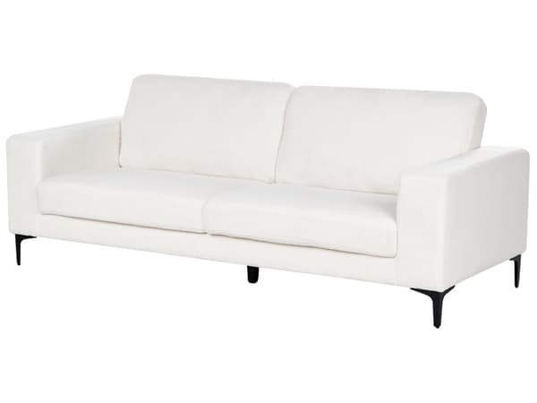Sofa Off White Boucle Stoff Polstret 3 Seter med Spor Arms Svarte Metall Ben Moderne Stue