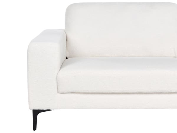 Sofa Off White Boucle Stoff Polstret 3 Seter med Spor Arms Svarte Metall Ben Moderne Stue