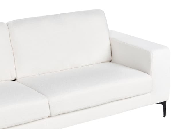 Sofa Off White Boucle Stoff Polstret 3 Seter med Spor Arms Svarte Metall Ben Moderne Stue