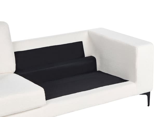 Sofa Off White Boucle Stoff Polstret 3 Seter med Spor Arms Svarte Metall Ben Moderne Stue