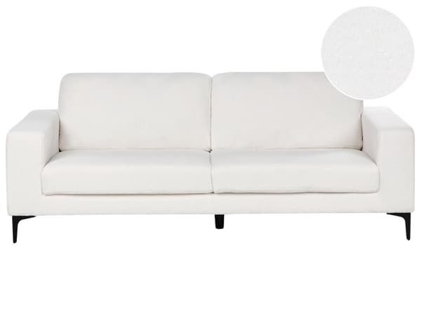 Sofa Off White Boucle Stoff Polstret 3 Seter med Spor Arms Svarte Metall Ben Moderne Stue
