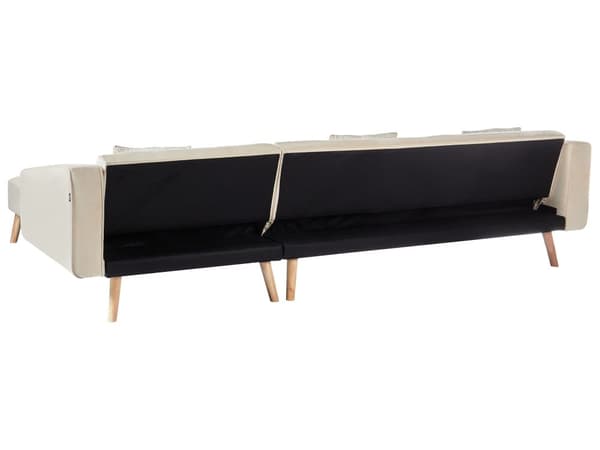 Sovesofa med Chaiselong Beige Velour 4 Personers Sofa L Formet Hjørnesofa Dyb Sofaseng Blød Stofsofa Design Hjørnesovesofa Venstrevendt