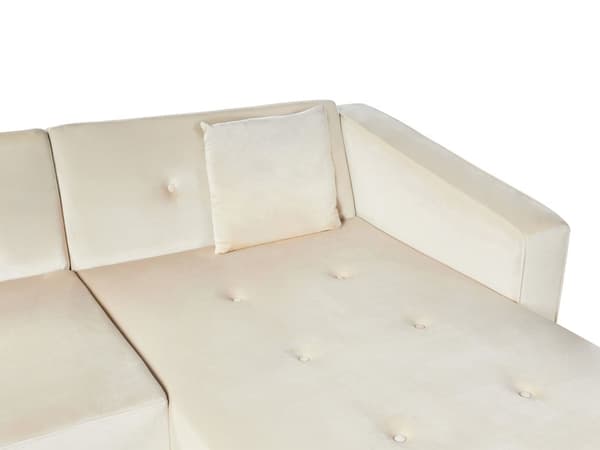 Sovesofa med Chaiselong Beige Velour 4 Personers Sofa L Formet Hjørnesofa Dyb Sofaseng Blød Stofsofa Design Hjørnesovesofa Venstrevendt