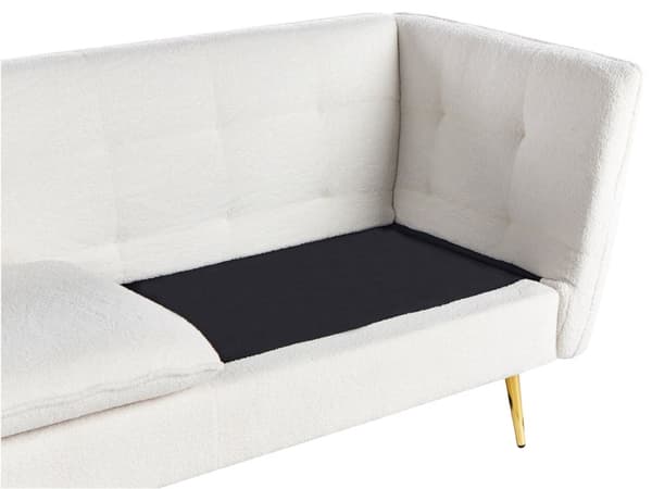 Sofa Hvid Boucle Guld Metalben 3 Personers Klassisk Stofsofa Skrånende Armlæn Tuftet Plys Designsofa til Stue Moderne Siddemøbel