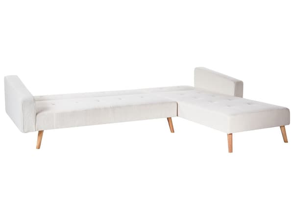 Hjørnesofa med 3 Puter Off White Boucle Polstring Lyse Treben Liggende Venstre Chaise Longue 4 Seter