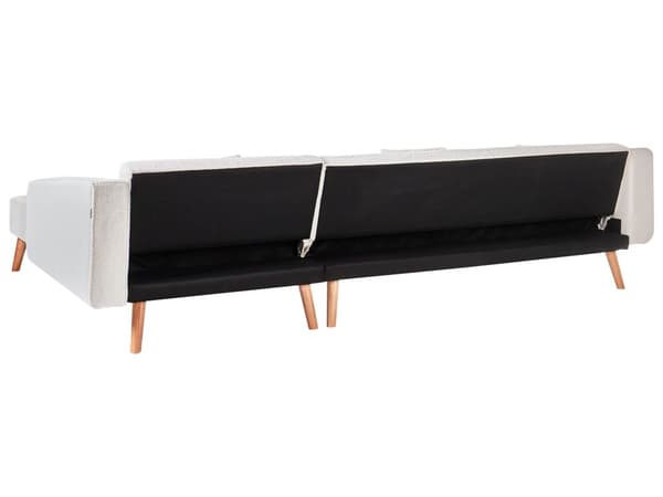 Hjørnesofa med 3 Puter Off White Boucle Polstring Lyse Treben Liggende Venstre Chaise Longue 4 Seter