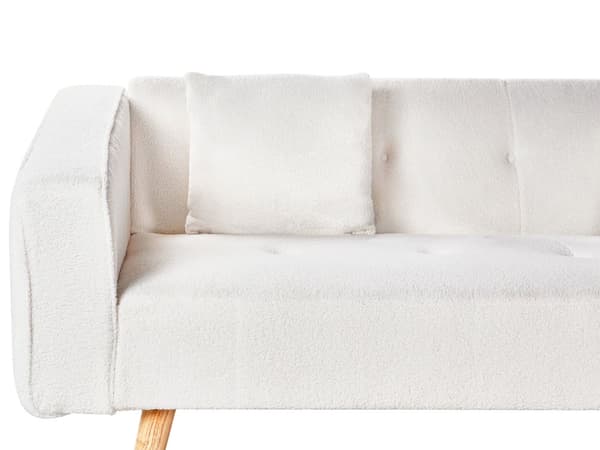 Hjørnesofa med 3 Puter Off White Boucle Polstring Lyse Treben Liggende Venstre Chaise Longue 4 Seter