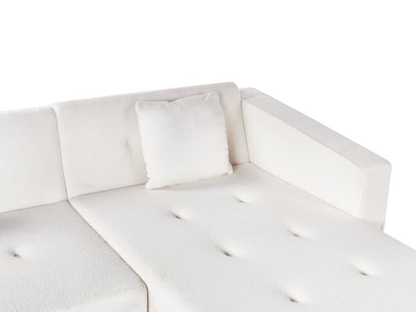 Hjørnesofa med 3 Puter Off White Boucle Polstring Lyse Treben Liggende Venstre Chaise Longue 4 Seter