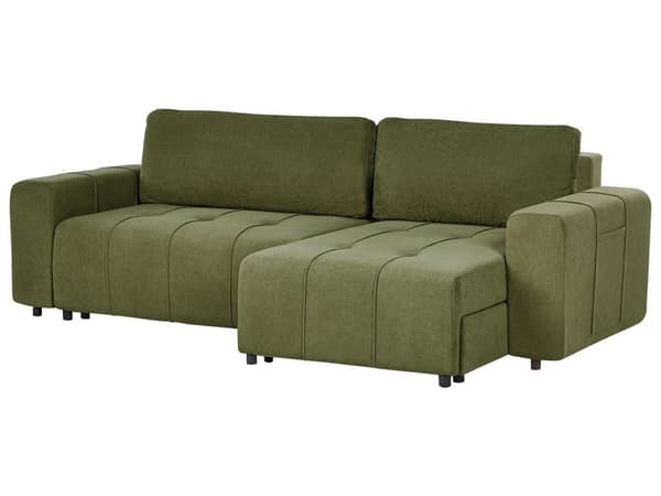 3-seters Hjørnesofa Grønn Stoffpolstring med Oppbevaring Tykt Polstret Moderne Stil Stue Møbler
