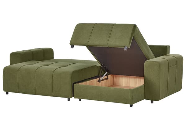 3-seters Hjørnesofa Grønn Stoffpolstring med Oppbevaring Tykt Polstret Moderne Stil Stue Møbler