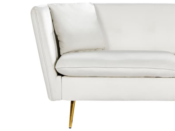 3-seters Sofa Hvit Fløyel Stofftrekk Knapptuftede med Ben i Gull