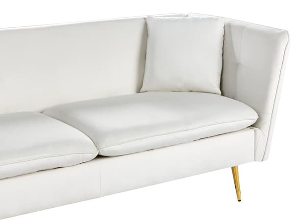3-seters Sofa Hvit Fløyel Stofftrekk Knapptuftede med Ben i Gull