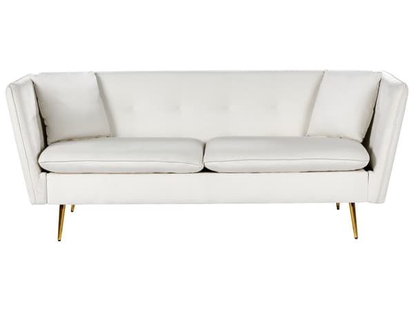 3-seters Sofa Hvit Fløyel Stofftrekk Knapptuftede med Ben i Gull