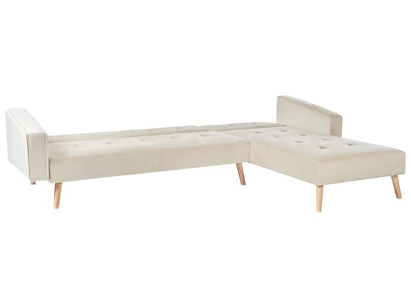 Hjørnesofa med 3 Puter Beige Fløyel Polstring Lyse Treben Liggende Venstre Chaise Longue 4 Seter