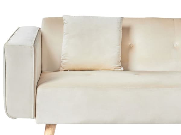 Hjørnesofa med 3 Puter Beige Fløyel Polstring Lyse Treben Liggende Venstre Chaise Longue 4 Seter