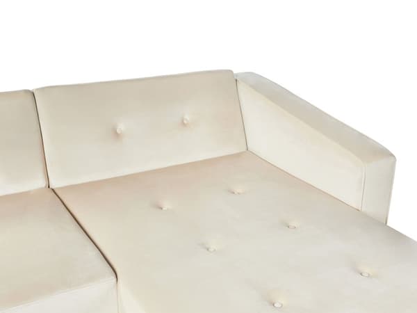 Hjørnesofa med 3 Puter Beige Fløyel Polstring Lyse Treben Liggende Venstre Chaise Longue 4 Seter