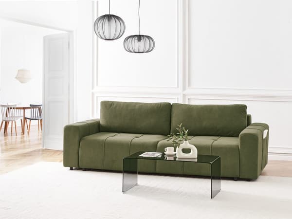 3-seters Sovesofa Grønn Stofftrekk med Oppbevaring Tykt Polstret Moderne Stil Stue Møbler