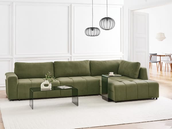 4-seters Hjørnesofa Høyresidig Grønn Stoffpolstring med Oppbevaring Tykt Polstret Moderne Stil Stue Møbler