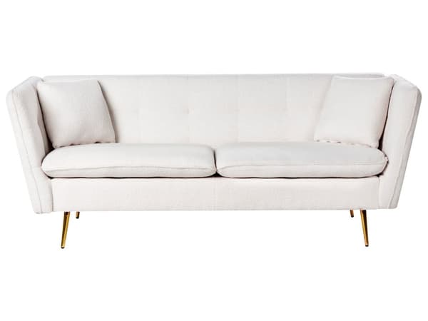3-seters Sofa Hvit Boucle Stofftrekk Knapptuftede med Ben i Gull