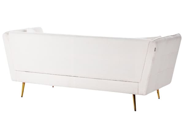 3-seters Sofa Hvit Boucle Stofftrekk Knapptuftede med Ben i Gull