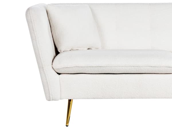 3-seters Sofa Hvit Boucle Stofftrekk Knapptuftede med Ben i Gull