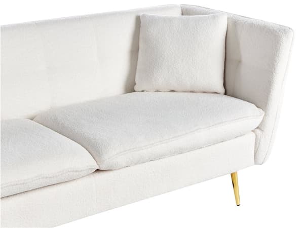 3-seters Sofa Hvit Boucle Stofftrekk Knapptuftede med Ben i Gull