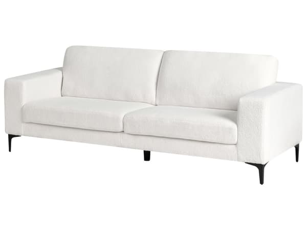 Sofa Hvid Boucle Guld Metalben 3 Personers Klassisk Stofsofa Skrånende Armlæn Tuftet Plys Designsofa til Stue Moderne Siddemøbel