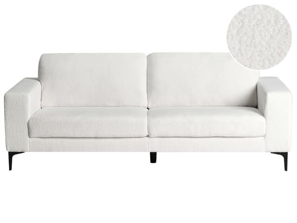 Sofa Hvid Boucle Guld Metalben 3 Personers Klassisk Stofsofa Skrånende Armlæn Tuftet Plys Designsofa til Stue Moderne Siddemøbel