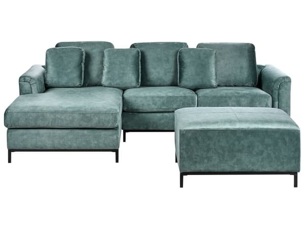 Hjørnesofa Fløyel med Ottoman Blågrønn Vannavvisende, Dyrevennlig Stoff Polstret L-form Høyrehåndsorientering