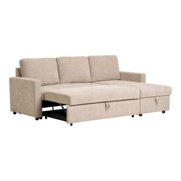 Belfast sovesofa chaiselong med oppbevaring sandfarget mørk.