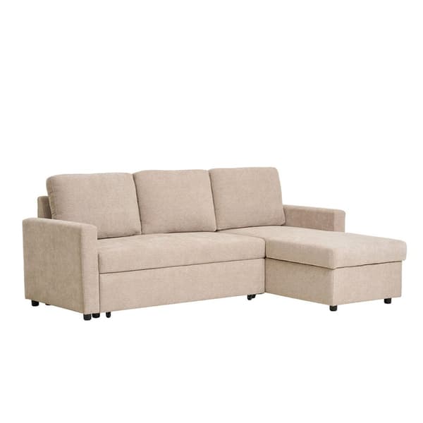 Belfast sovesofa chaiselong med oppbevaring sandfarget mørk.