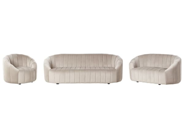 6-seters sofasett Beige fløyel Moderne sittegrupper i stuen Retro design Tuftede seter Lav rygg