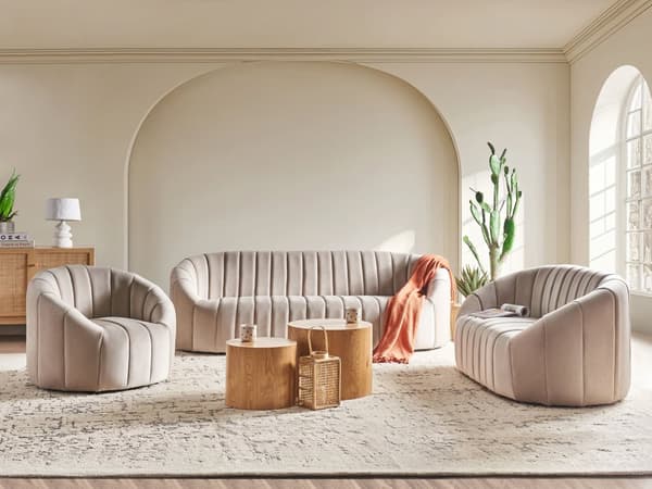 3-seters Sofa Beige Fløyel Moderne Retro Design Tuftede Seter Lav Rygg
