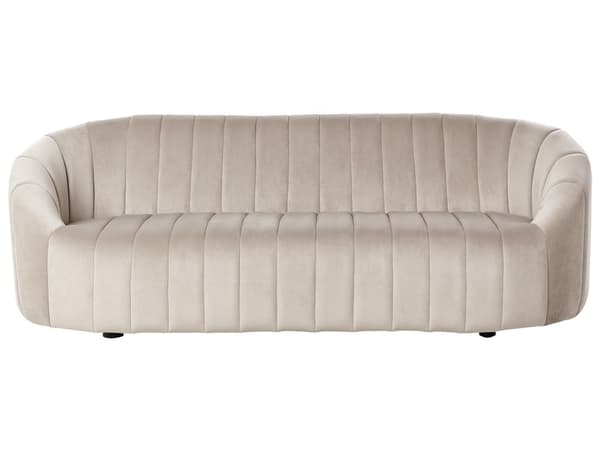 3-seters Sofa Beige Fløyel Moderne Retro Design Tuftede Seter Lav Rygg