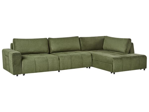 Sovesofa med Chaiselong Grøn 4 Personers Sofa L Formet Dyb Sofaseng Siddemøbel Blød Stofsofa Design Hjørnesovesofa med Opbevaring