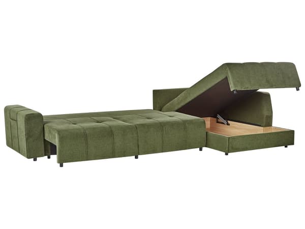 Sovesofa med Chaiselong Grøn 4 Personers Sofa L Formet Dyb Sofaseng Siddemøbel Blød Stofsofa Design Hjørnesovesofa med Opbevaring