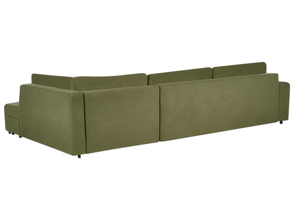 Sovesofa med Chaiselong Grøn 4 Personers Sofa L Formet Dyb Sofaseng Siddemøbel Blød Stofsofa Design Hjørnesovesofa med Opbevaring