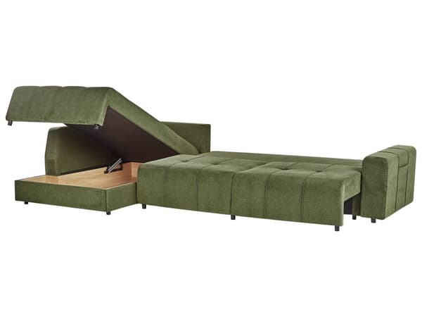 Sovesofa med Chaiselong Grøn 4 Personers Sofa L Formet Dyb Sofaseng Siddemøbel Blød Stofsofa Design Hjørnesovesofa med Opbevaring