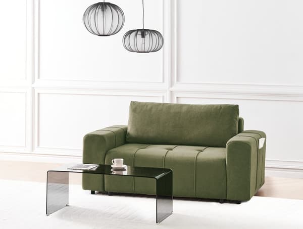 Sovesofa Grøn Polyester 2 Personers Moderne Blød Sofa Sofaseng To Personers Designsofa Praktisk Splitback Stofsofa med Opbevaring