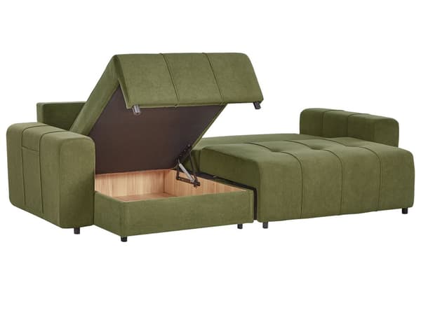 Sovesofa med Chaiselong Grøn 3 Personers Sofa L Formet Dyb Sofaseng Siddemøbel Blød Stofsofa Design Hjørnesovesofa med Opbevaring