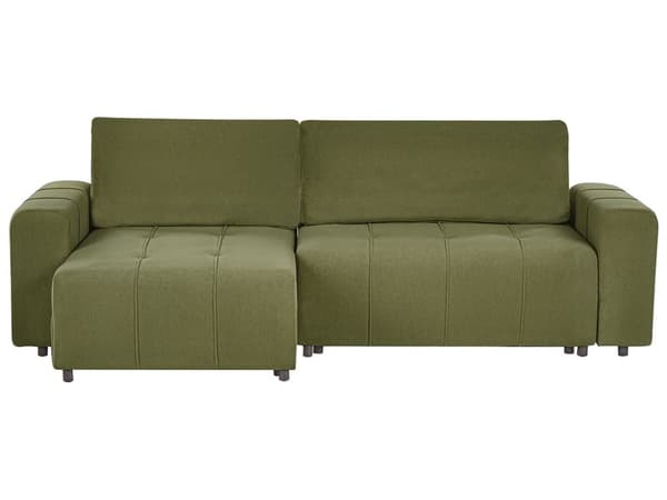 Sovesofa med Chaiselong Grøn 3 Personers Sofa L Formet Dyb Sofaseng Siddemøbel Blød Stofsofa Design Hjørnesovesofa med Opbevaring