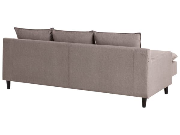 Hjørnesofa Taupe Stoff 3-seter L-form Høyrevendt Ben i mørkt gummitre Sjeselong Ryggputer Klassisk stil Stue