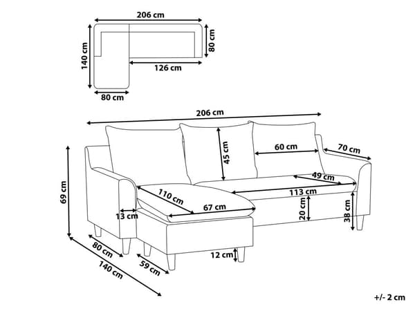 Hjørnesofa med Chaiselong Taupe Polyester 3 Personers Sofa L Formet Sofa Dyb Blød Stofsofa Design Højrevendt