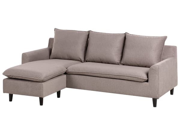 Hjørnesofa med Chaiselong Taupe Polyester 3 Personers Sofa L Formet Sofa Dyb Blød Stofsofa Design Højrevendt