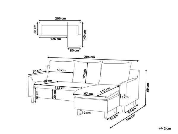 Hjørnesofa med Chaiselong Grøn Polyester 3 Personers Sofa L Formet Sofa Dyb Blød Stofsofa Design Venstrevendt