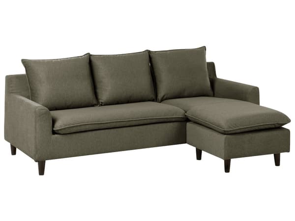 Hjørnesofa med Chaiselong Grøn Polyester 3 Personers Sofa L Formet Sofa Dyb Blød Stofsofa Design Venstrevendt