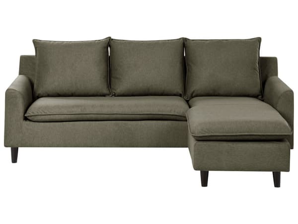 Hjørnesofa med Chaiselong Grøn Polyester 3 Personers Sofa L Formet Sofa Dyb Blød Stofsofa Design Venstrevendt
