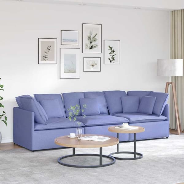 Modulsoffa med kuddar tyg jeans blå